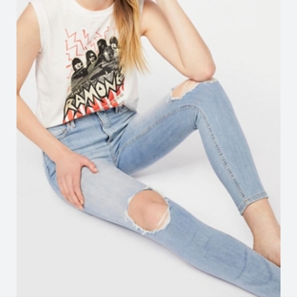 Free People Blue Skinny Distressed Jeans - Picture 3 of 7